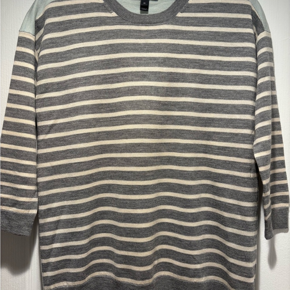 J. Crew Ladies Gray and Cream Stripe Merino Wool Crewneck Sweater size XS